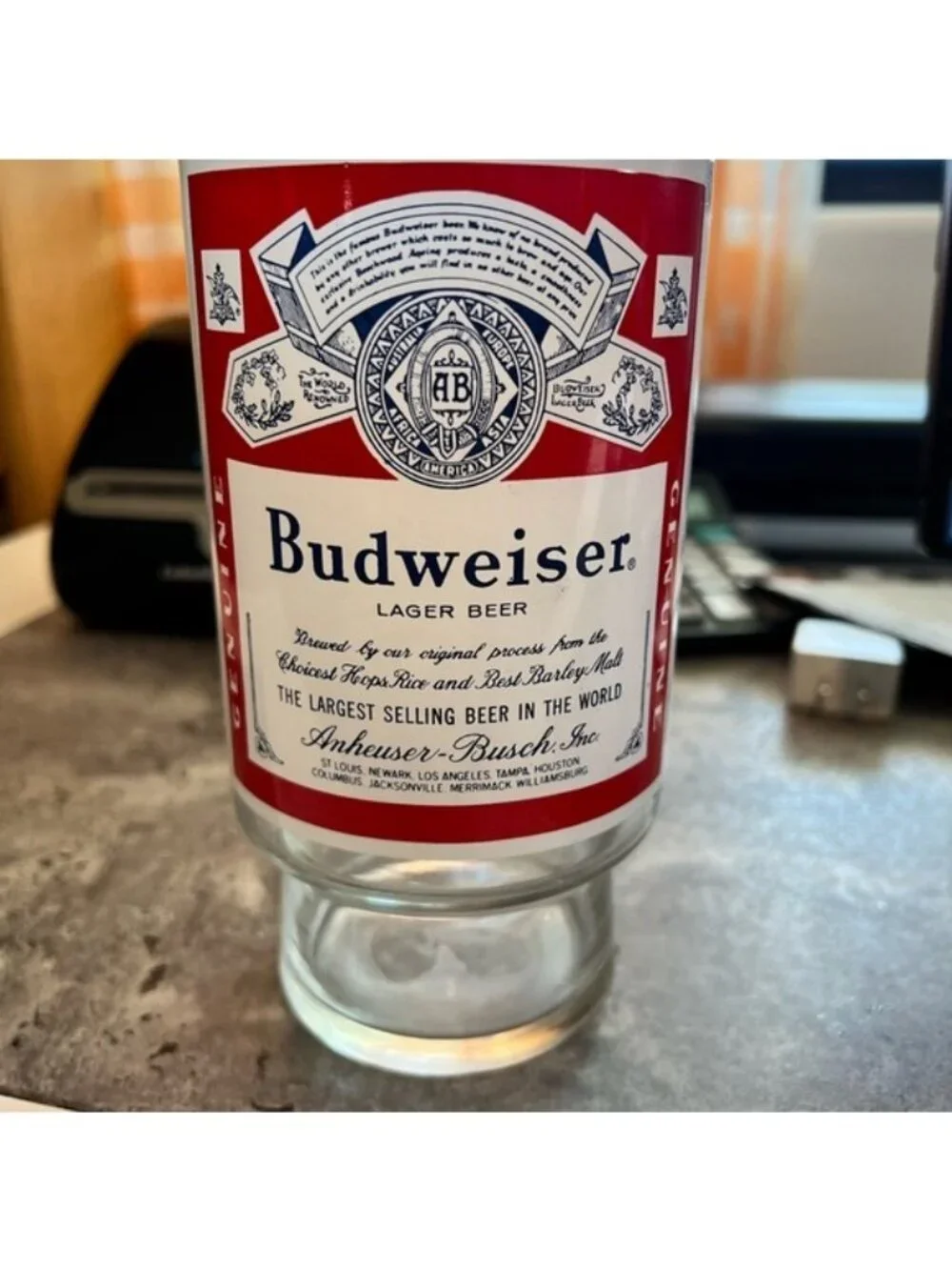 Budweiser craft glass, 32 oz, barware collectible, vintage Breweriana man cave